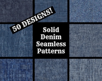 Solid Denim Seamless Patterns: 50 PNG Digital Papers (Digital Download)