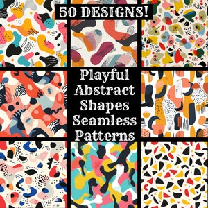 Playful Abstract Shapes Seamless Digital Paper, Printable Scrapbook Paper Seamless Textures Digital Instant Download Abstract Shapes Pattern