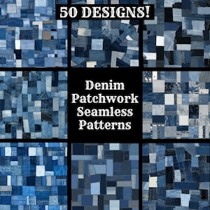 Denim Patchwork Seamless Digital Paper, papier do scrapbookingu do druku, bezszwowe tekstury, cyfrowe natychmiastowe pobieranie