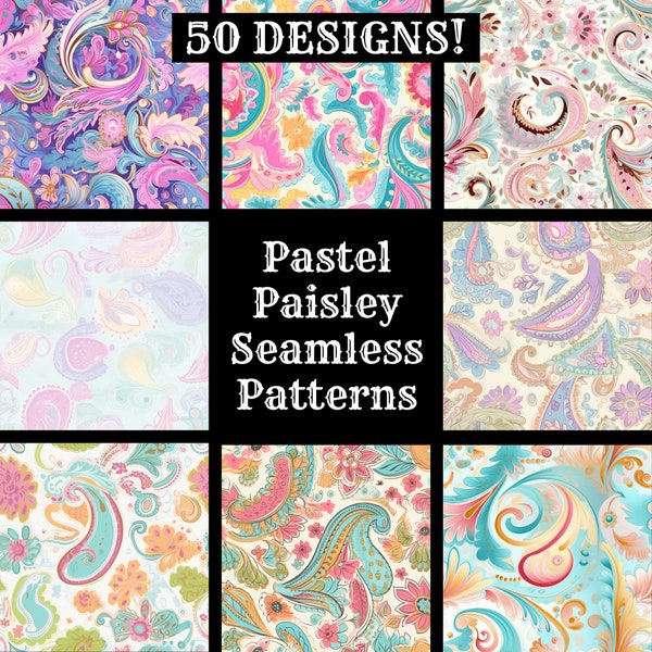 Pastel Paisley Seamless Digital Paper, Printable Scrapbook Paper Seamless Textures, Digital Instant Download Seamless Pastel Paisley Pattern