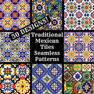 Azulejos mexicanos tradicionais, papel digital sem costura, azulejos mexicanos para impressão, texturas sem costura, download instantâneo digital