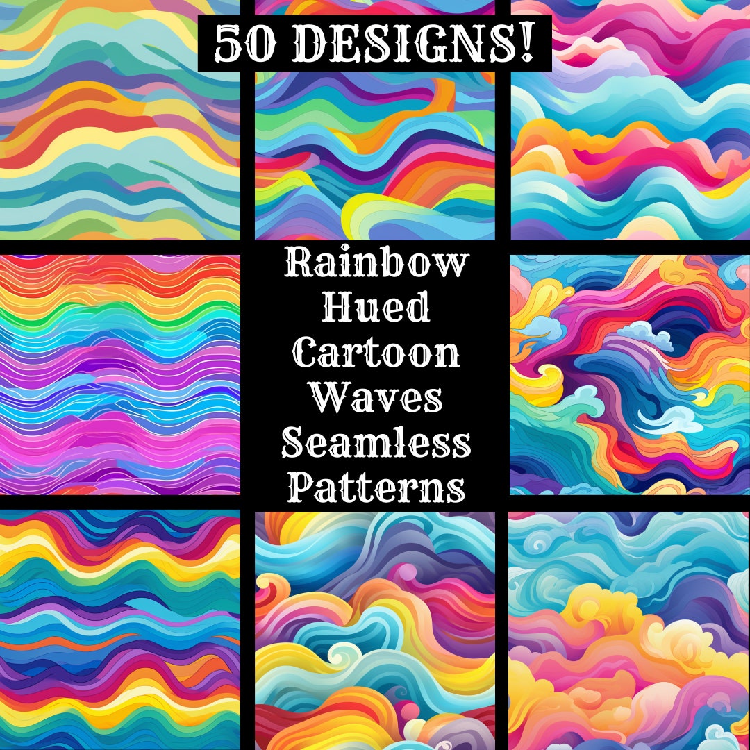 Rainbow Waves Seamless Pattern: 50 PNG Digital Papers (digital Download ...