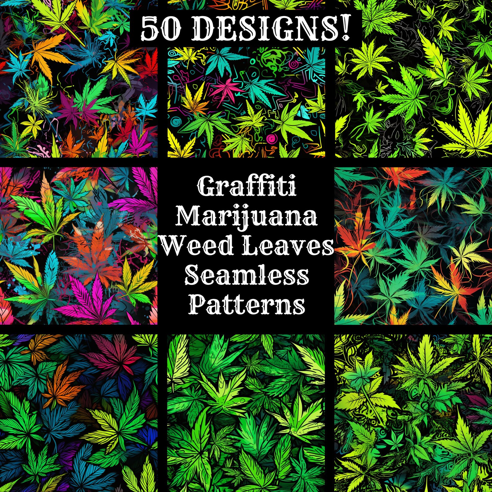 Graffiti Weed Leaf Seamless Pattern, Digital Paper (digital Download ...
