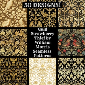 Gold Strawberry Thief von William Morris Nahtloses digitales Papier, druckbares Scrapbook Papier nahtlose Texturen, digitaler Sofort Download