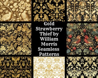 William Morris Strawberry Thief Gold Seamless Pattern (Digital Download)