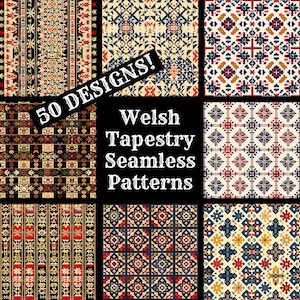 Welsh Tapestry Seamless Digital Paper, Welsh Tapestry Printable Scrapbook Paper Seamless Textures, Digital Instant Download