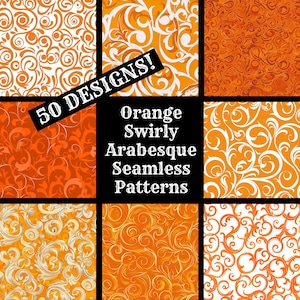 Orange Swirly Arabesque Seamless Digital Paper, Printable Scrapbook Paper Seamless Textures, Digital Instant Download