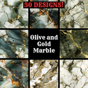 May include: 50 digital designs featuring olive green and gold marble patterns. The designs are perfect for creating backgrounds, textures, and patterns for crafts, home decor, and more.