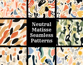 Neutral Matisse Seamless Patterns: 50 PNG Digital Papers (Digital Download)