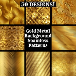 Papel digital sem costura com fundo de metal dourado, texturas sem emenda de papel para scrapbook imprimível, download instantâneo digital de textura de metal dourado