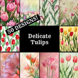 Papier journal tulipes délicates, papier imprimable tulipes délicates, tulipes délicates vintage, fournitures de journal tulipes délicates, intercalaires de journal
