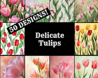Delicate Tulips Digital Paper: Vintage Journal Inserts (PNG, 8.5x11 in) (Digital Download)