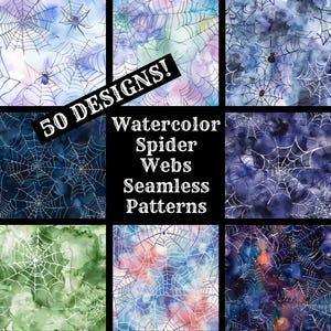 Watercolor Spider Webs Seamless Digital Paper, Printable Scrapbook Paper Seamless Textures, Digital Instant Download