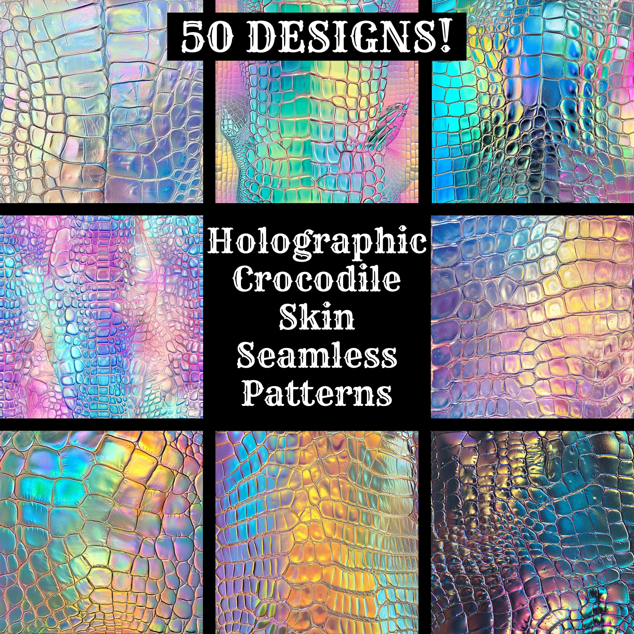 a collection of holographic skin seamless patterns