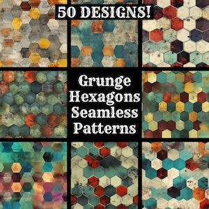 Grunge zeshoeken naadloos digitaal papier, afdrukbaar plakboekpapier naadloze texturen, Instant Download commercieel gebruik Grunge zeshoeken patroon