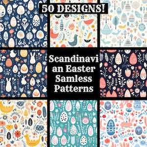 Carta digitale senza giunte di Pasqua scandinava, texture senza giunte di carta per album stampabile, download istantaneo digitale Carta di Pasqua scandinava
