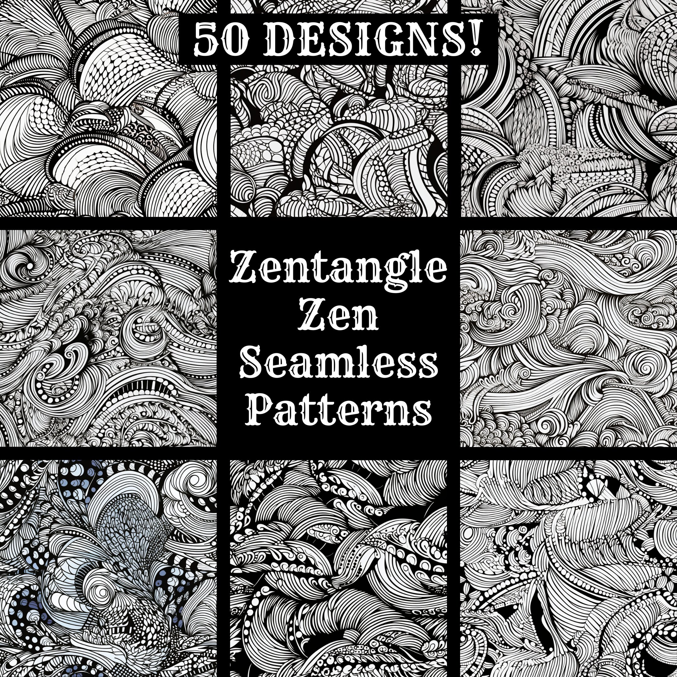 Zentangle Zen Seamless Patterns: 50 PNG Digital Papers (digital ...