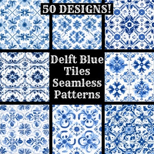 a set of blue and white tile patterns