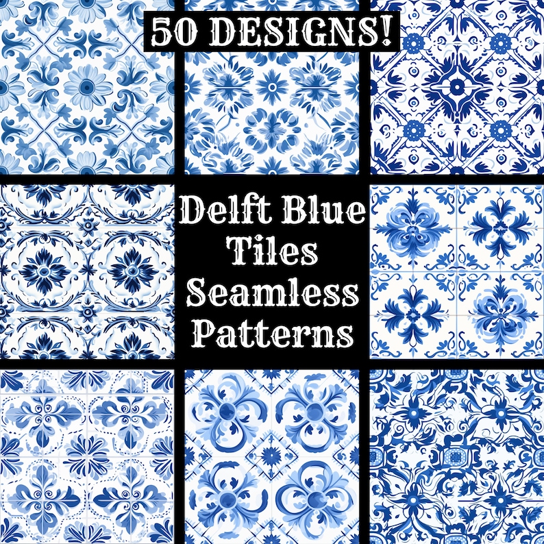 a set of blue and white tile patterns