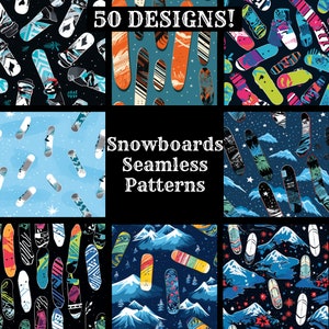 Snowboards Seamless Digital Paper, Printable Scrapbook Paper Seamless Textures, Digital Instant Download Seamless Snowboards Sublimation