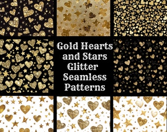 Modèles sans couture de paillettes d'or coeurs et étoiles (téléchargement numérique)