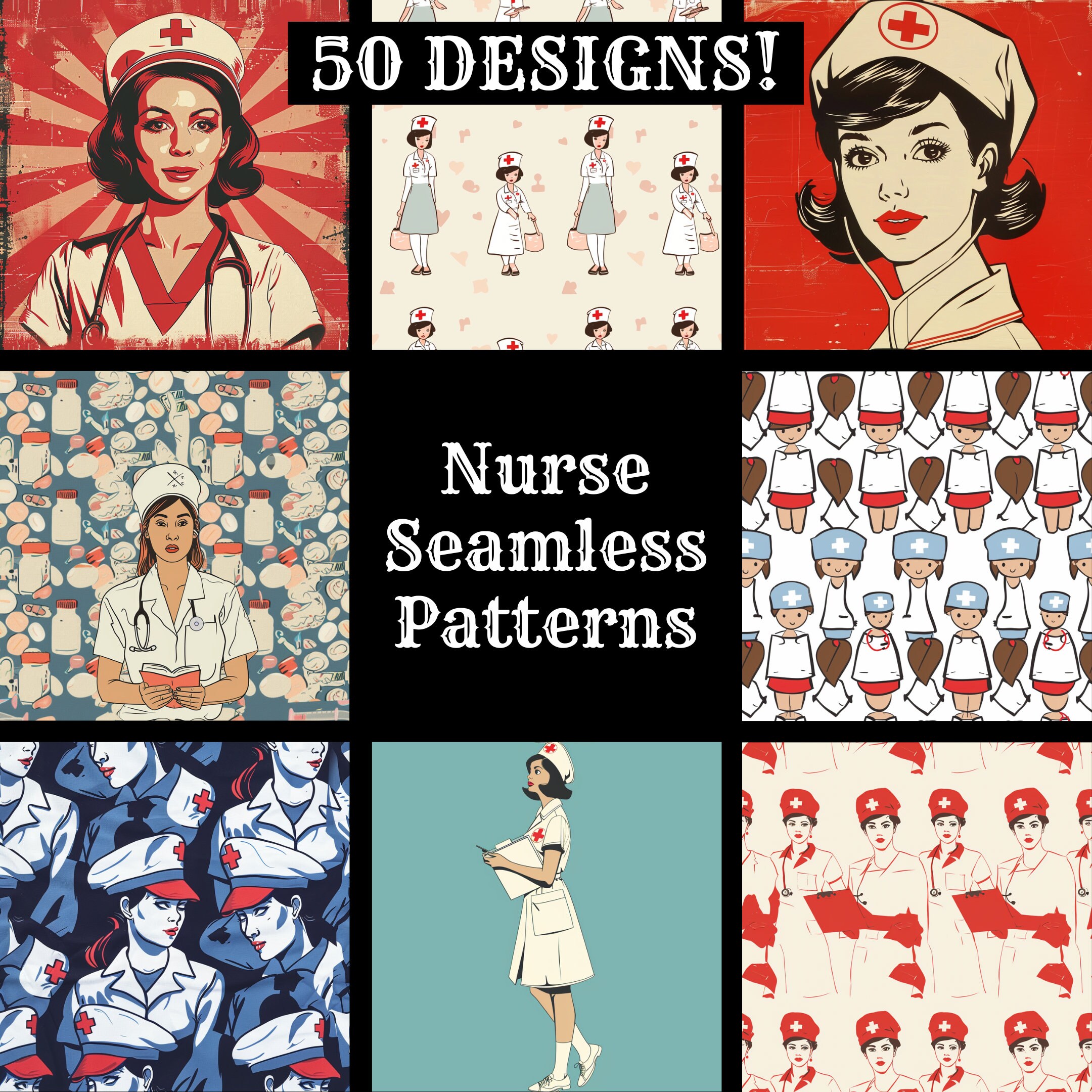 Nurse Seamless Pattern: Printable Scrapbook Paper (digital Download) - Etsy, image size:2160x2160