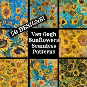 Papier numérique sans couture de tournesols de Van Gogh, textures sans couture de papier de scrapbooking imprimable de tournesols de Van Gogh, téléchargement numérique instantané
