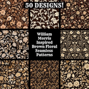 Papel digital sem costura floral marrom inspirado em William Morris, texturas sem costura de papel para scrapbook para impressão, download digital instantâneo