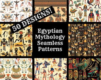 Egyptian Mythology Seamless Pattern: 50 PNG Digital Papers (Digital Download)