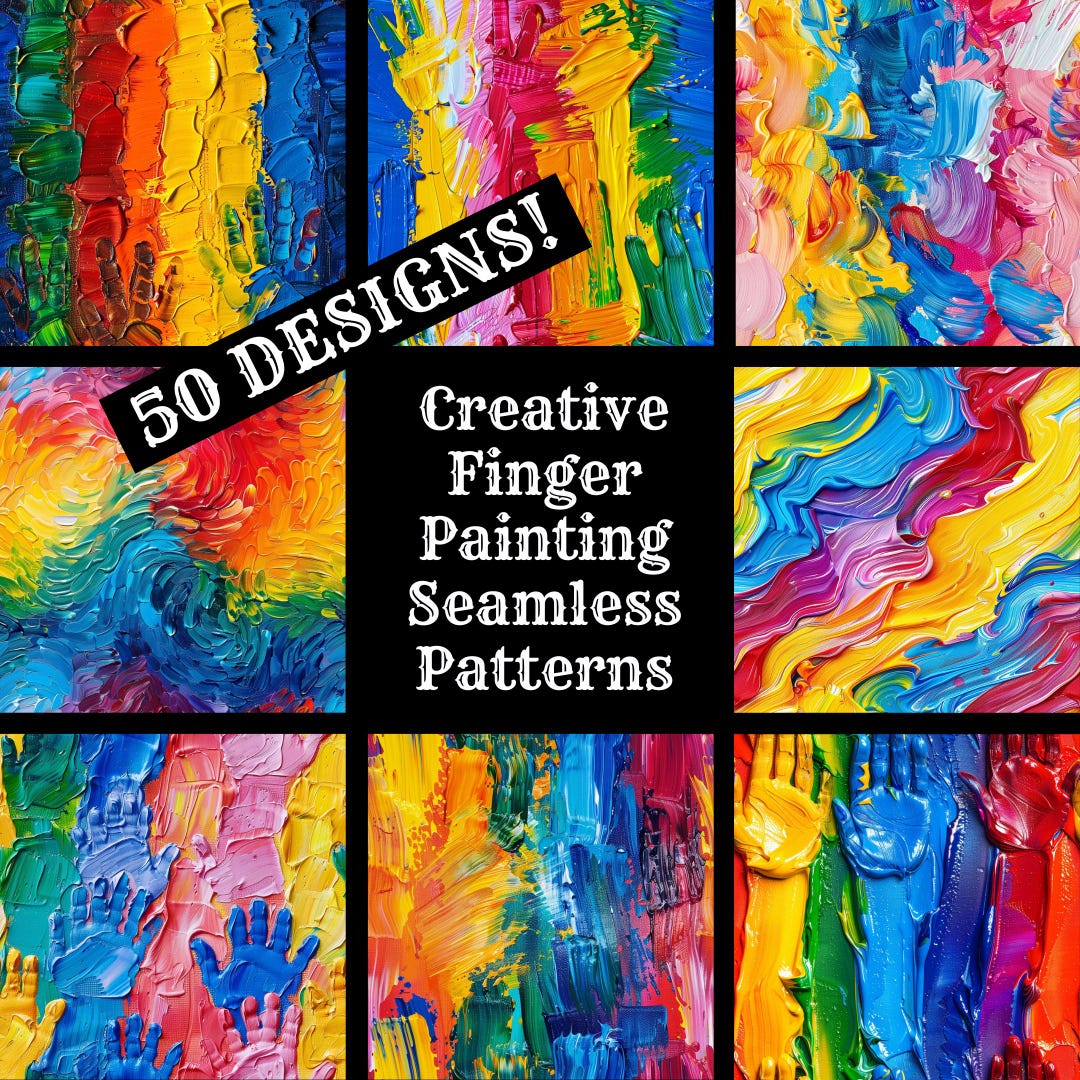 Finger Painting Seamless Pattern: 50 Colorful Digital Papers (digital ...