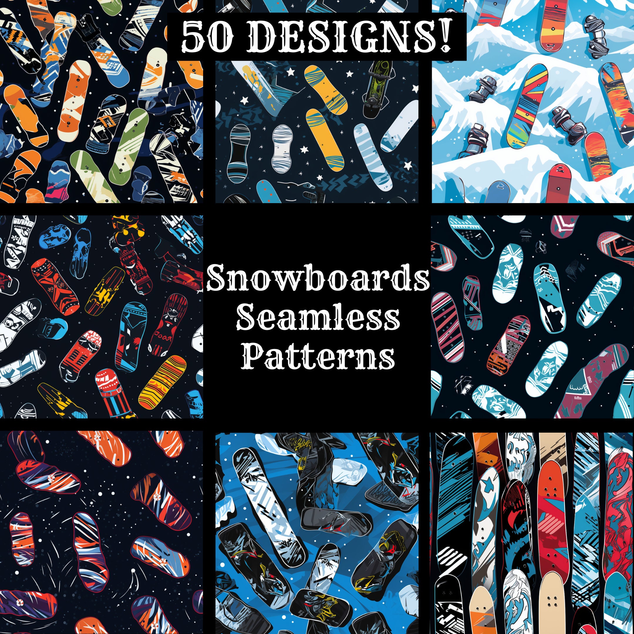 Snowboards Seamless Digital Paper, Printable Scrapbook Paper Seamless ...