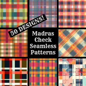 Madras Karo nahtloses digitales Papier, Madras Karo druckbares Scrapbook Papier nahtlose Texturen, digitaler Sofort Download