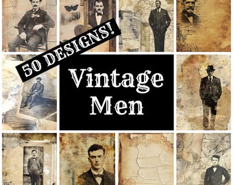 Vintage Männer Papier: 50 PNG-Designs für Junk Journals (Digitaler Download)
