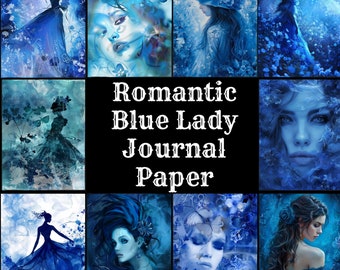 Romantic Blue Lady Journal Paper: Vintage Scrapbook (Digital Download)