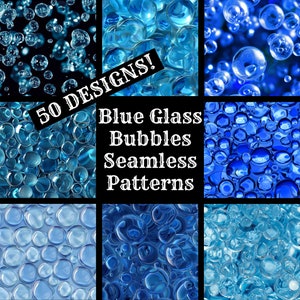 Papel digital sin costuras con burbujas de vidrio azul, papel imprimible para álbum de recortes con texturas sin costuras, descarga digital instantánea