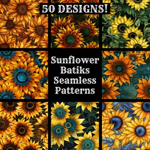 Sunflower Batiks Seamless Digital Paper, Printable Scrapbook Paper Seamless Textures, Digital Instant Download Sunflower Batiks Background
