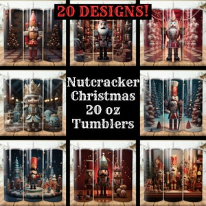 Pacote de embrulho de copo de Natal quebra-nozes Pacote de 20 pacotes de 20 onças Skinny Tumbler Sublimação Designs Copo Cônico Reto PNG, Download Instantâneo