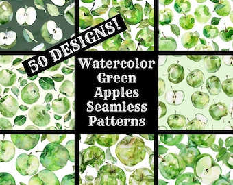 Watercolor Green Apples Seamless Pattern: Digital Paper (Digital Download)