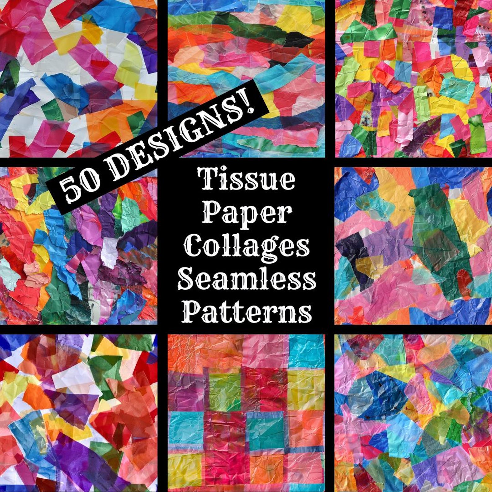 Tissue Paper Collage Patterns: 50 Seamless Designs (digital Download ...
