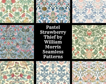 William Morris Strawberry Thief Pastel Seamless Pattern (Digital Download)