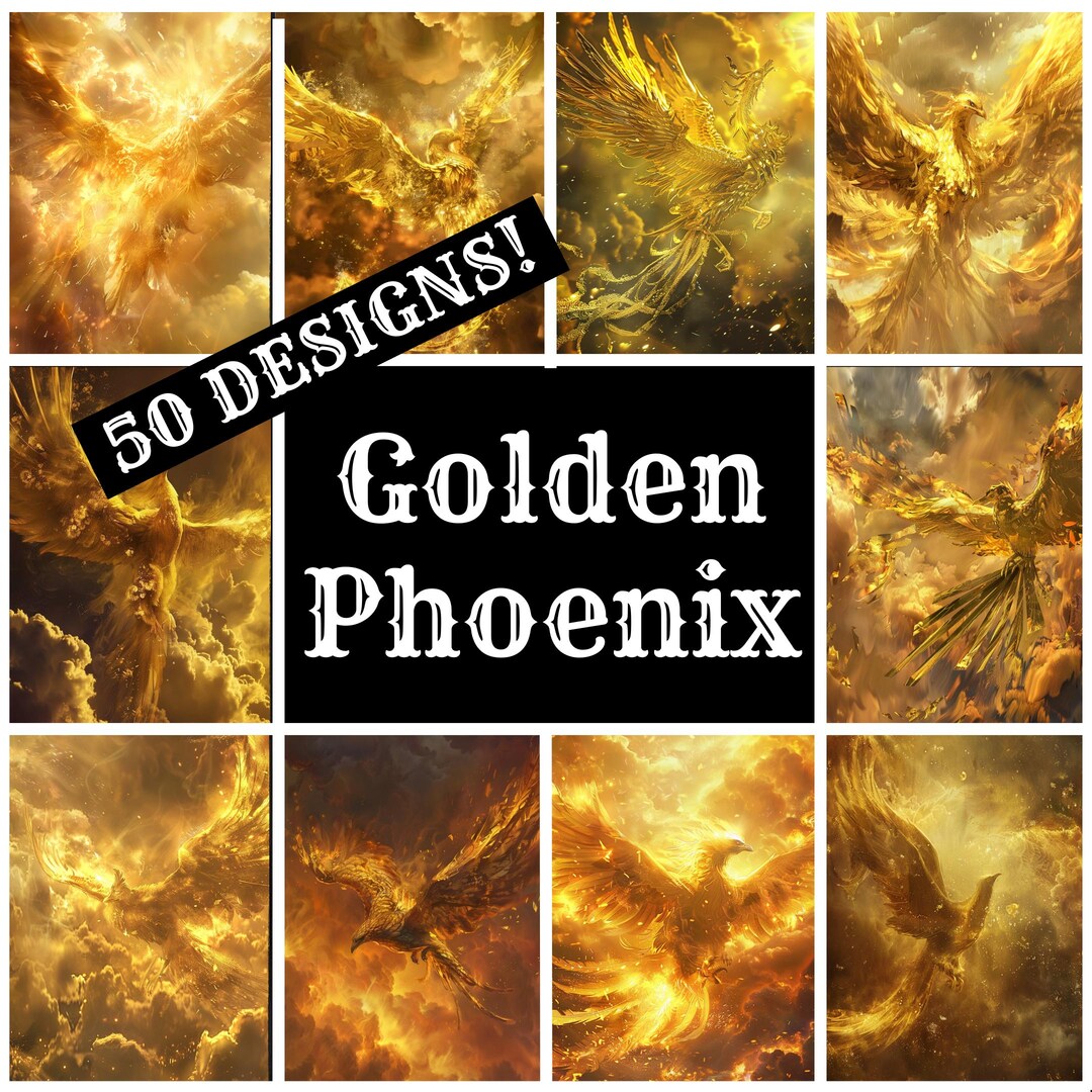 Golden Phoenix Digital Paper: Vintage Scrapbook Journal Inserts (PNG ...