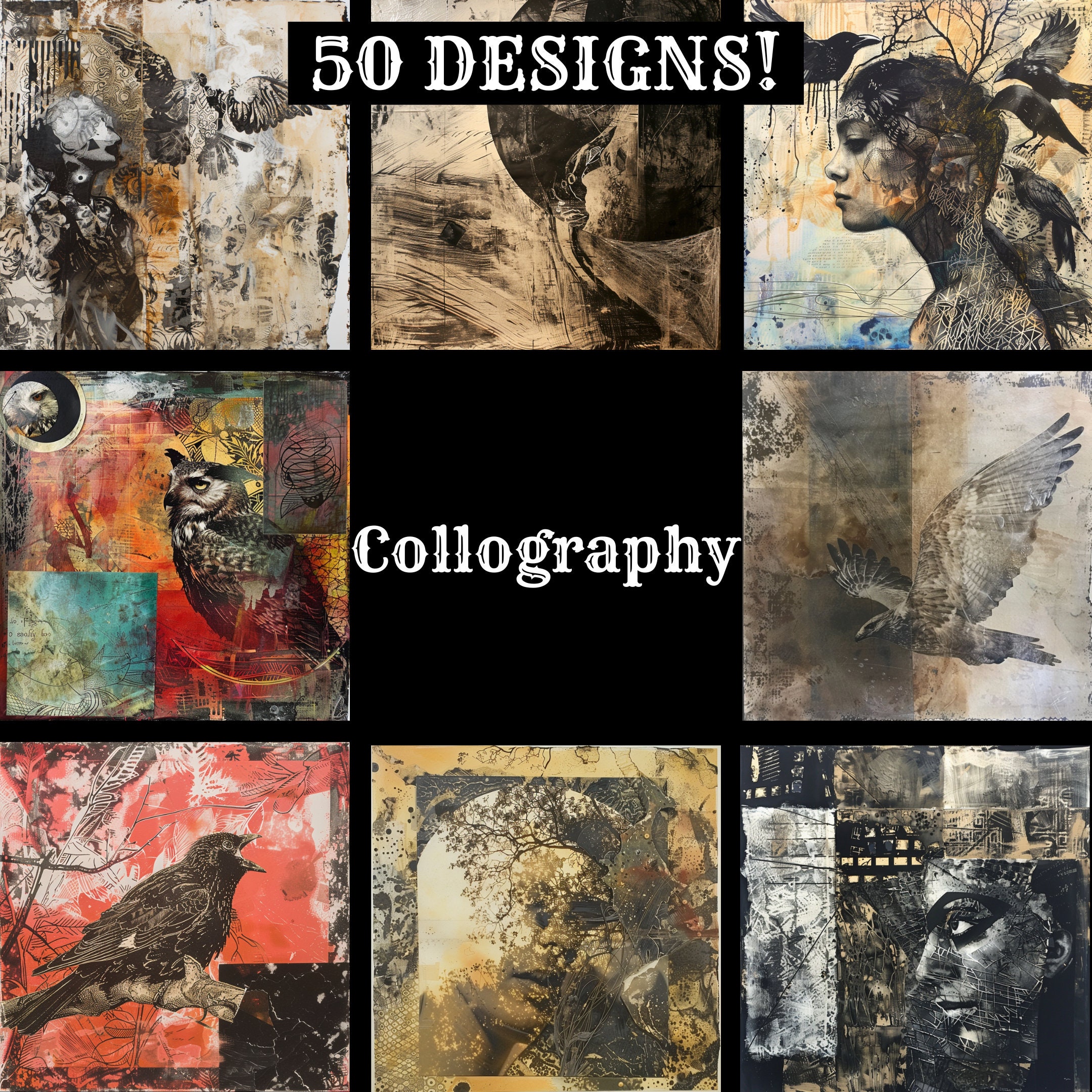 Vintage Collography Paper: High-resolution Digital Journal Inserts (PNG ...