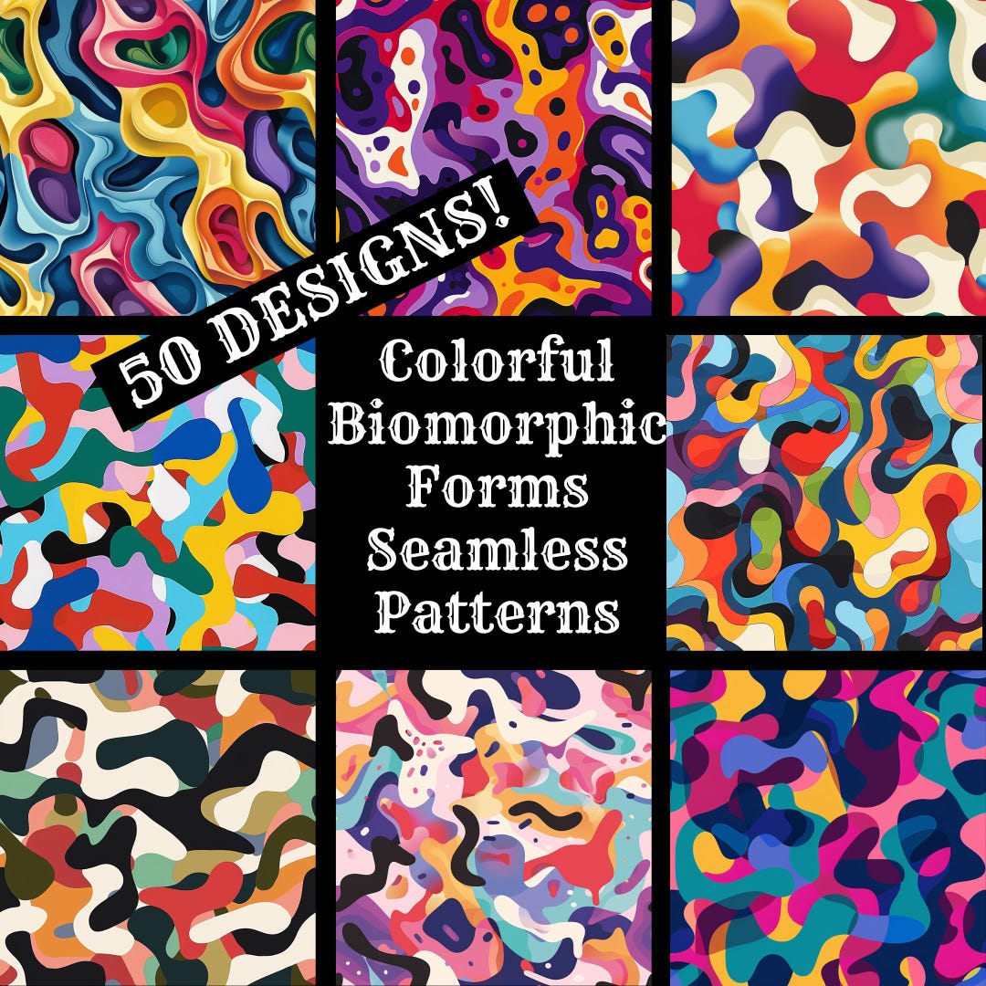 Biomorphic Art Pattern Colorful Biomorphic Seamless Patterns: 50 PNG Digital Papers (digital ...