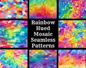 Rainbow Hued Mosaic Seamless Digital Paper, Printable Scrapbook Paper Seamless Textures, Digital Instant Download Seamless Rainbow Mosaic