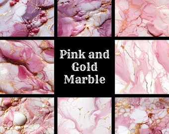 Papel digital de mármol rosa y dorado: Texturas sin costuras para álbumes de recortes (PNG, 300 ppp)