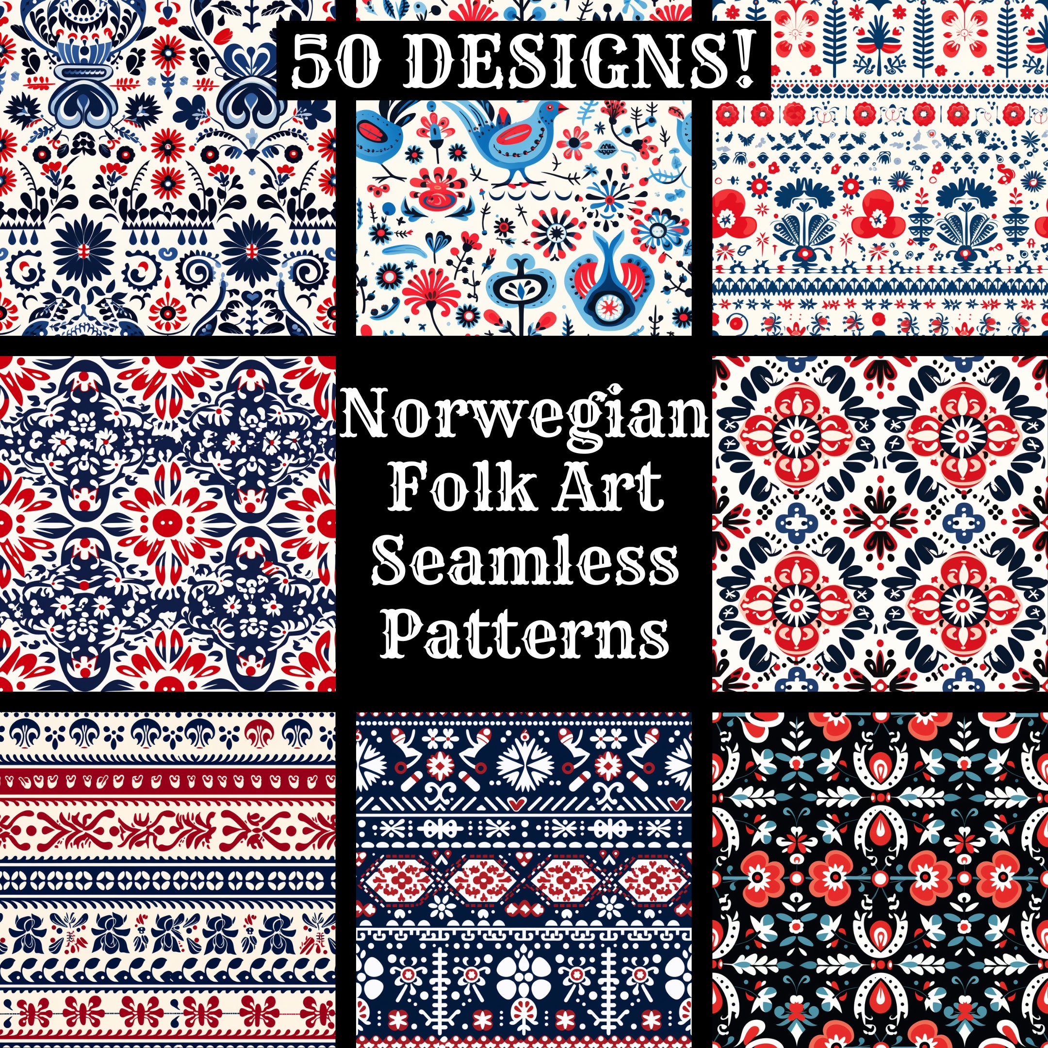 Ncl Background Pattern Norwegian Folk Art Seamless Patterns: Digital Scrapbook Paper (PNG) - Etsy