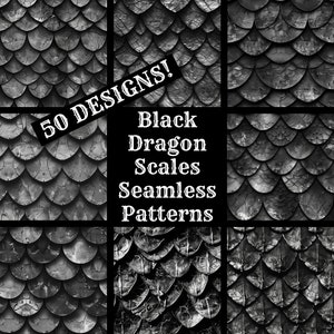 Black Dragon Scales Seamless Pattern: 50 PNG Digital Papers (Digital Download)
