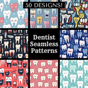 Dentista Papel Digital Sem Costura, Dentista Papel para Scrapbook Imprimível Texturas Sem Costura, Download Instantâneo Digital Padrão Sem Costura para Dentista