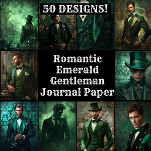 Romantisch Emerald Gentleman Journal Paper, Romantisch Emerald Gentleman afdrukbaar papier, Vintage Romantisch Journal Supplies, Journal Inserts