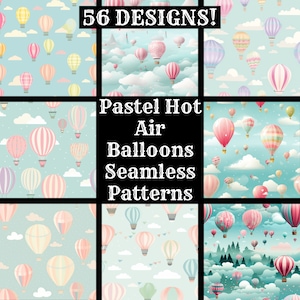 Pastel Hot Air Ballons Seamless Digital Paper, Printable Scrapbook Paper Seamless Textures, Instant Download, Commercial Use Balloon Pattern